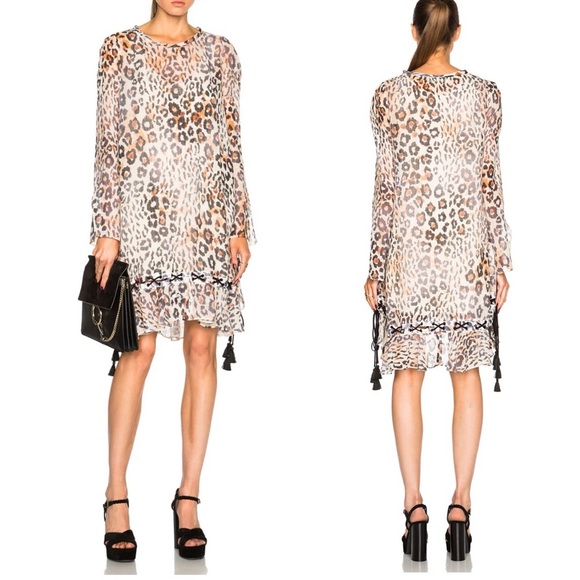 Chloe Dresses & Skirts - Chloe Leopard Gauze Dress Silk Tassels Animal Print